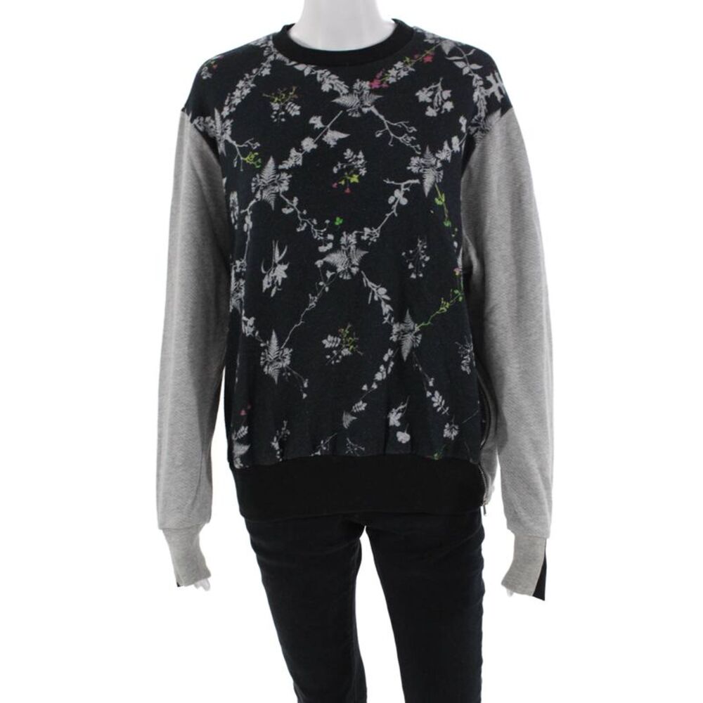Preen By Thornton Bregazzi Womens Floral Sweatshirt Black Gray Cotton Size XS